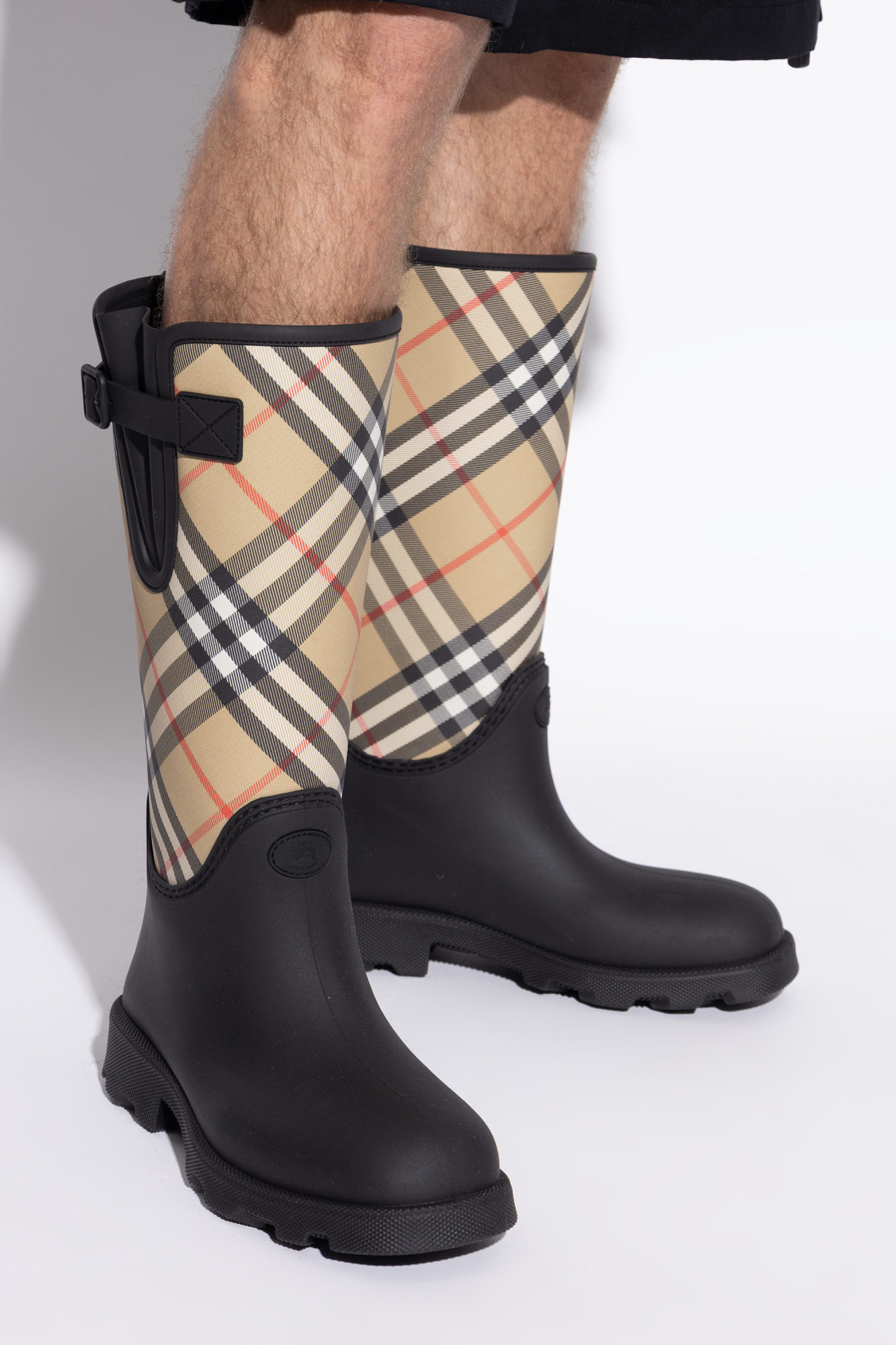 SALE【BURBERRY】Black☆チェック ミッドライズ ウール混 タイツ ミッドレングス リバーシブル ウール カーコート (ブラック